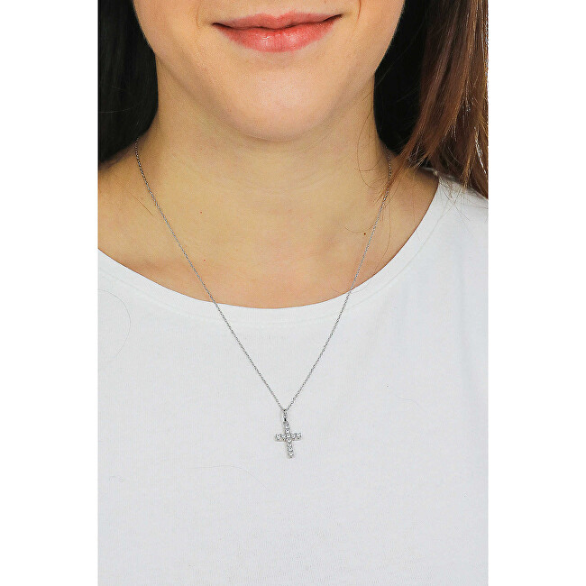 Amen Originálny strieborný náhrdelník so zirkónmi Cross CRBN03 (retiazka, prívesok) čierna, strieborná