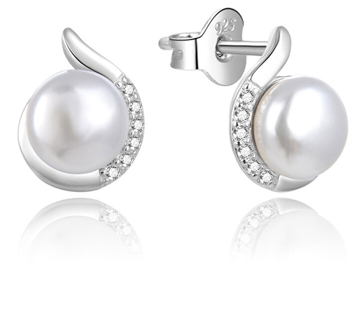 Beneto Elegantní stříbrné náušnice s pravými perlami AGUP2352PL
