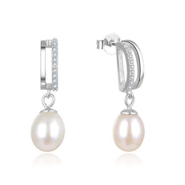 Beneto Elegantní stříbrné náušnice s pravými perlami AGUP2687P