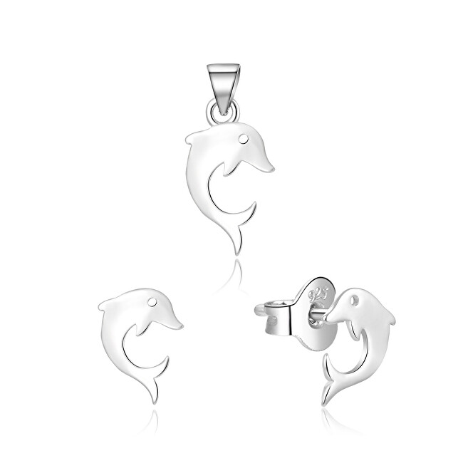 Beneto Stříbrná souprava šperků delfínci AGSET223L (přívěsek, náušnice)