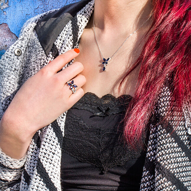Beneto Stříbrná souprava šperků s květinovým designem AGSET283 (náhrdelník, prsten)