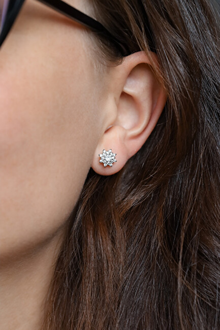 Beneto Stříbrné třpytivé náušnice kytičky AGUP1442S