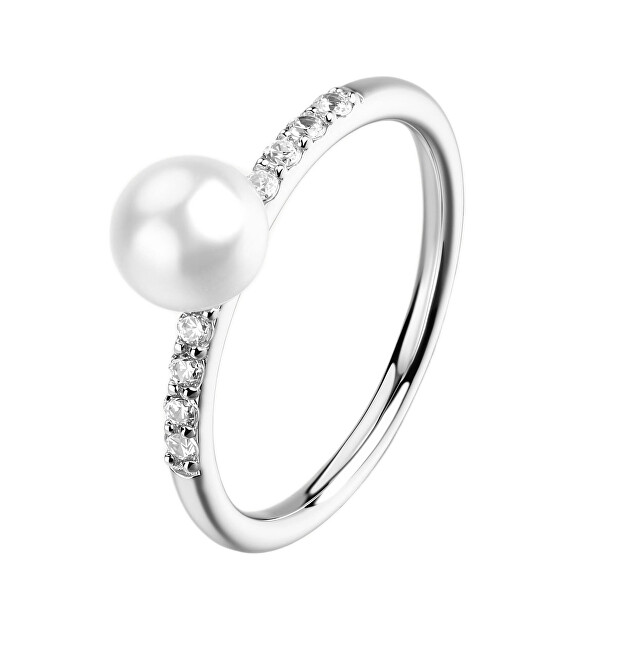 Brosway Elegantní stříbrný prsten se zirkony a perlou Fancy Infinite White FIW177