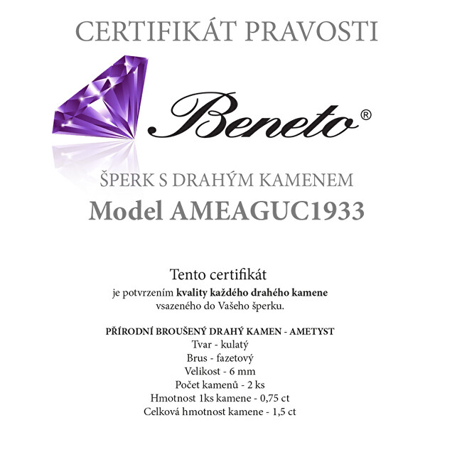 Beneto Exclusive Stříbrné náušnice s ametysty AMEAGUC1933
