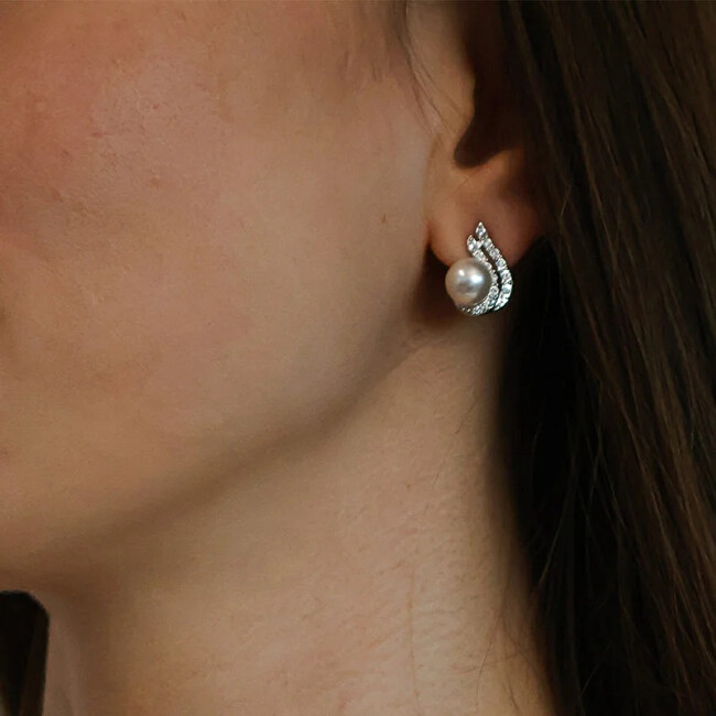 CRYSTalp Elegantní perlové náušnice se Swarovski krystaly 42104.R