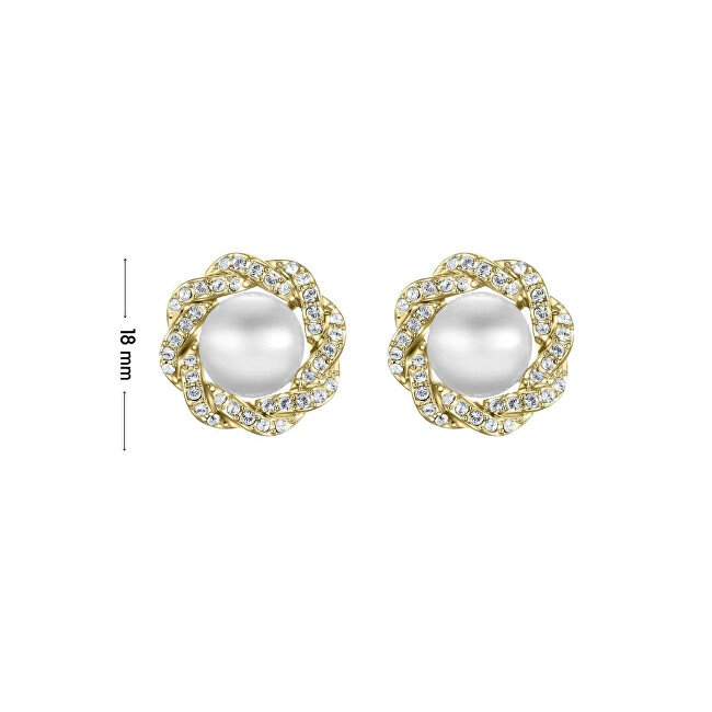 CRYSTalp Luxusní pozlacené náušnice s krystaly a perlou Rich pearl 42310.G