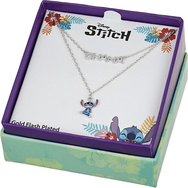 Disney Dvojitý stříbrný náhrdelník Stitch Lilo & Stitch NS00059SRHL-17.CS (řetízek, přívěsek)
