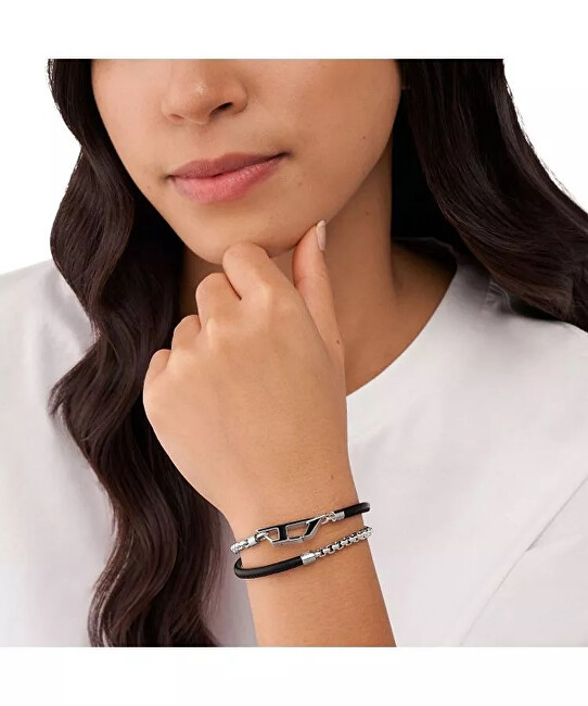 Diesel Oblíbený ocelový náramek s kůží Stackables DX1472040