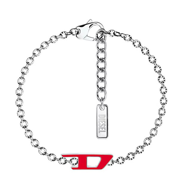 Diesel Nadčasový oceľový unisex náramok D Logo DX1691040 červená, strieborná