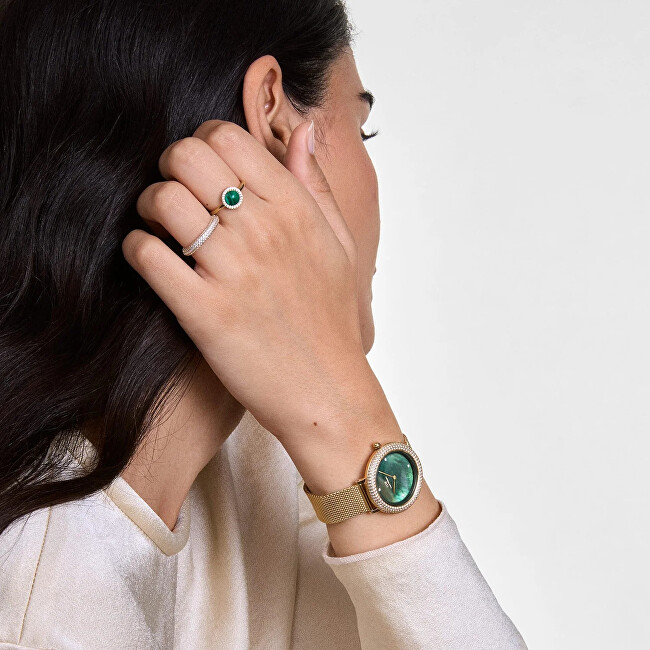 Daniel Wellington Elegantní pozlacený prsten s malachitem a krystaly Audrey DW0040133