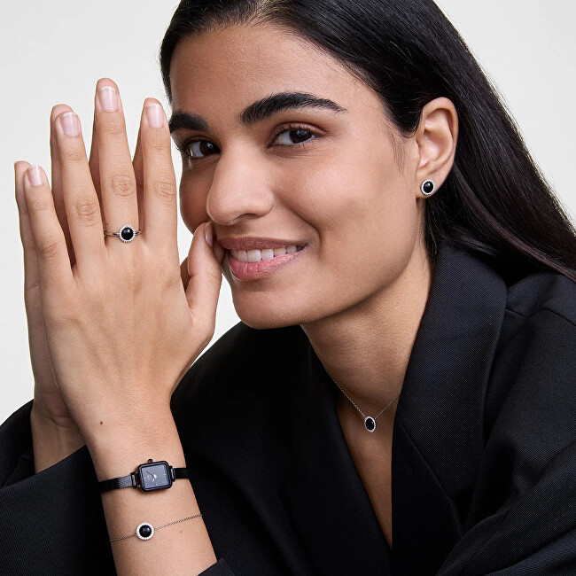Daniel Wellington Elegantní prsten s černým achátem a krystaly Audrey DW0040138