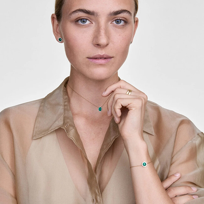 Daniel Wellington Pozlacený stylový náramek s malachitem a krystaly DW00401425