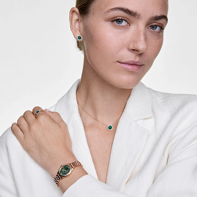 Daniel Wellington Pozlacené peckové náušnice s malachitem a krystaly Audrey DW00401407
