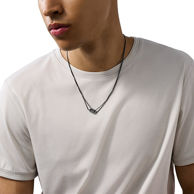 Emporio Armani Černý pánský náhrdelník s krystaly EGS3172001