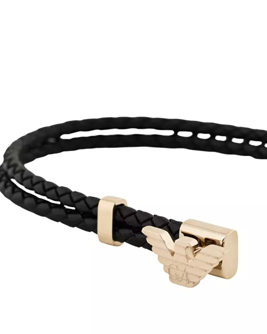 Emporio Armani Pozlátený kožený náramok pre mužov EGS3321710 čierna, zlatá