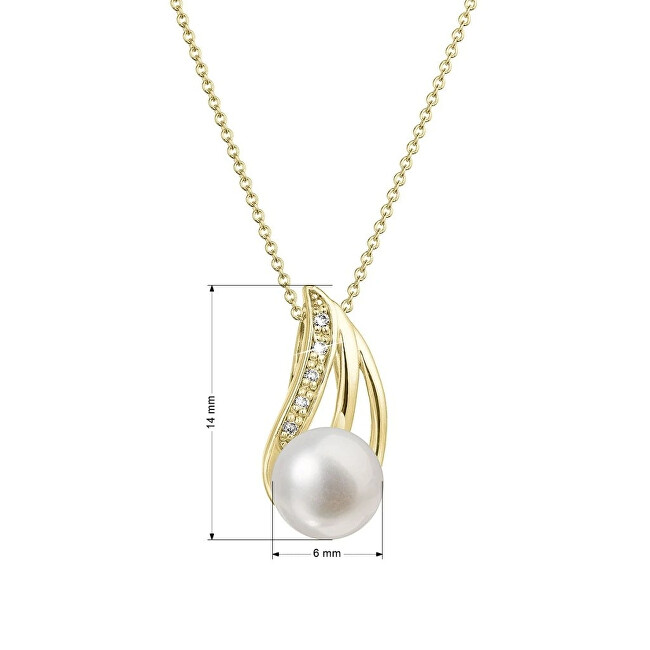 Evolution Group Okouzlující zlatý náhrdelník s pravou perlou a oslnivými brilianty 92PB00051 bílá, čirá, perleťová, zlatá