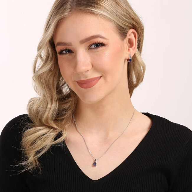 Evolution Group Půvabný stříbrný náhrdelník s pravým safírem a zirkony 12083.3
