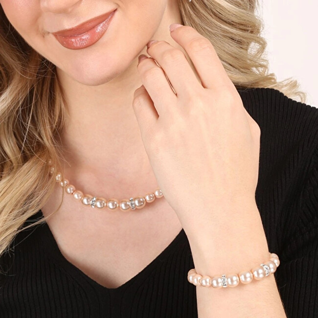 Evolution Group Romantický perličkový náramek Rosaline Pearls 33091.3 čirá, růžová, světle růžová
