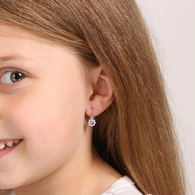 Evolution Group Stříbrné dětské náušnice s fialkovými zirkony 11174.3