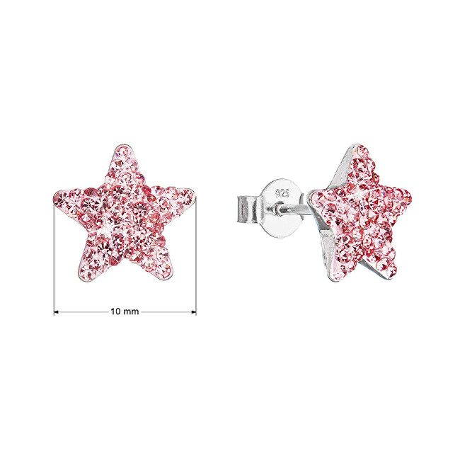 Evolution Group Stříbrné náušnice Hvězdičky s krystaly Preciosa 31312.3 light rose