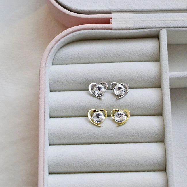 Evolution Group Stříbrné náušnice s krystaly Swarovski bílé srdce 31259.1