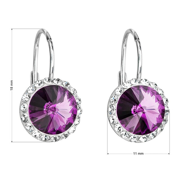 Evolution Group Stříbrné visací náušnice s krystaly Preciosa 31216.3 amethyst
