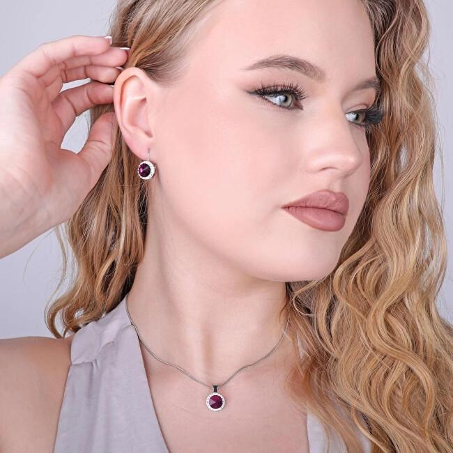 Evolution Group Stříbrné visací náušnice s krystaly Preciosa 31216.3 amethyst