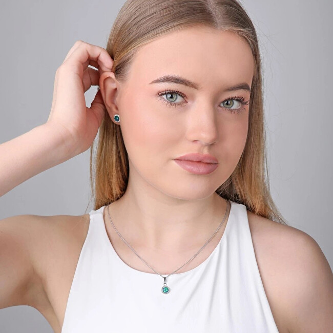 Evolution Group Třpytivá souprava šperků s krystaly Preciosa 39160.1 & green s.opal (náušnice, řetízek, přívěsek)