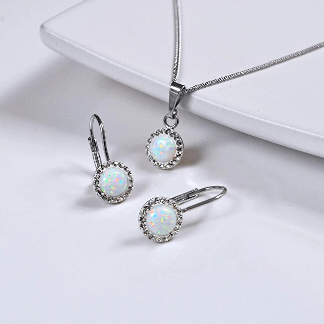 Evolution Group Třpytivá souprava šperků s krystaly Preciosa 39160.1 & white s.opal (náušnice, řetízek, přívěsek)
