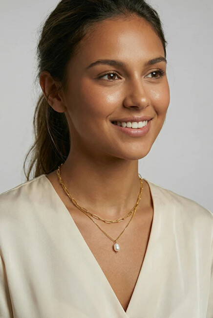 Emily Westwood Dvojitý pozlacený náhrdelník s perlou Velora Gold EWN260720G