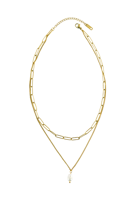 Emily Westwood Dvojitý pozlacený náhrdelník s perlou Velora Gold EWN260720G
