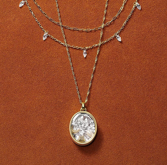 Fossil Dvojitý pozlacený náhrdelník s krystaly JF04894710