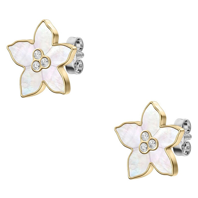 Fossil Pozlacené náušnice s perletí Květina Sutton JF04973710