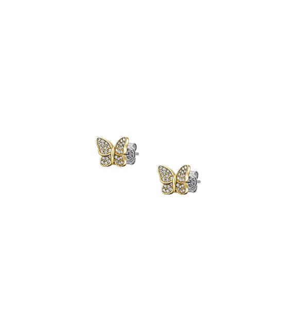 Fossil Slušivé pozlacené náušnice s krystaly Motýl JF04922710