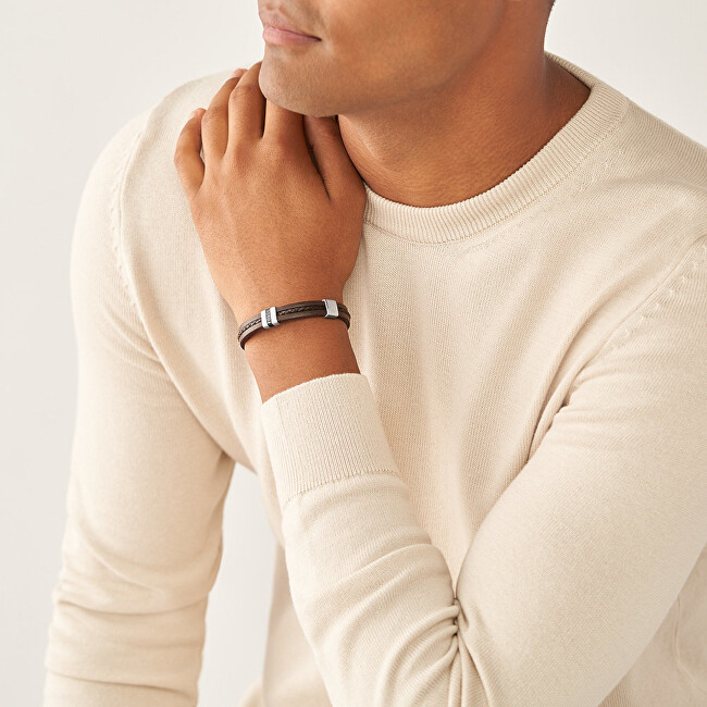 Fossil Elegantný pánsky kožený náramok Vintage Casual JF04133040