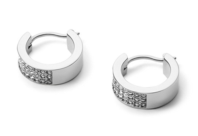 Fossil Třpytivé kruhové náušnice z oceli Pavé JOF00168040