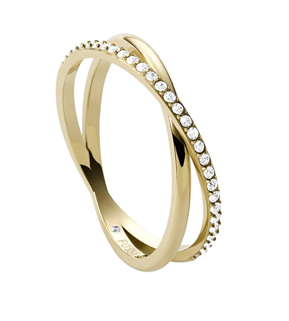 Fossil Elegantní pozlacený prsten s krystaly JF03752710