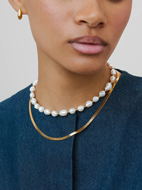 Furiosa Pozlacený perlový náhrdelník Panama Choker SN-PANAMACH-G bílá, perleťová, zlatá