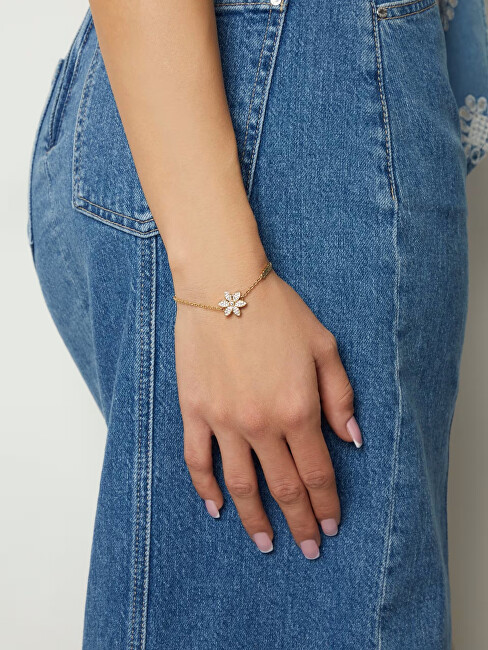 Guess Krásný pozlacený náramek s květinou White Lotus JUBB04144JWYG