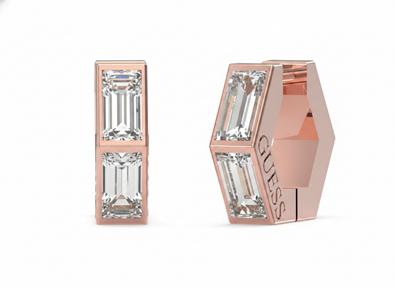 Guess Módní bronzové náušnice s čirou zirkonií Huggie Me JUBE03133JWRGT/U