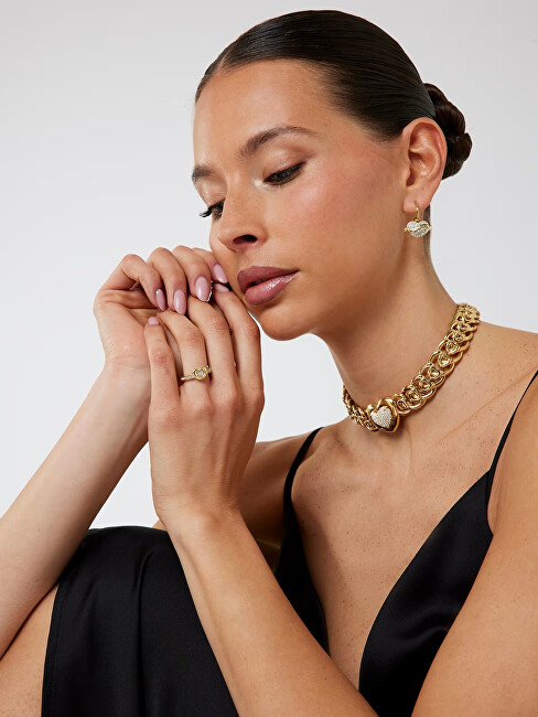Guess Půvabný pozlacený prsten Srdce s krystaly L.O.V.E. JUBR05464JWYG