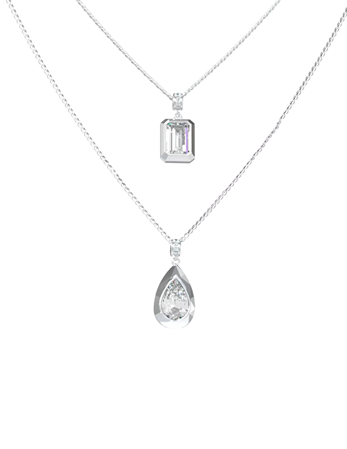Guess Ocelový dvojitý náhrdelník s kubickými zirkony 4G Light JUBN05242JWRHT/U