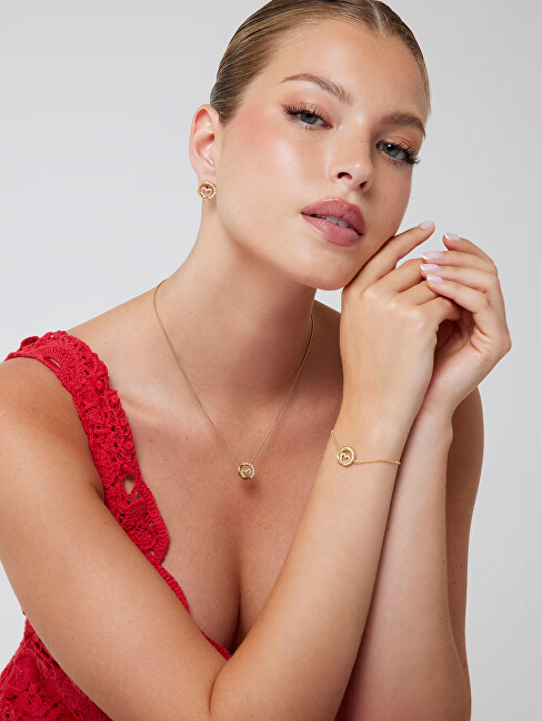 Guess Pozlacený náramek s krystaly Srdce Iconique JUBB05527JWYG
