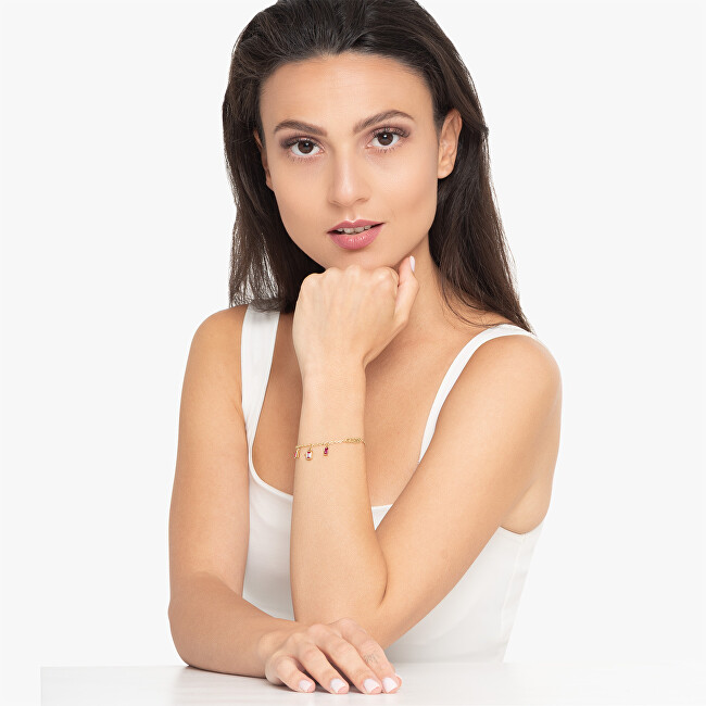 Guess Slušivý pozlátený náramok s kryštálmi Hashtag JUBB04251JWYGFC