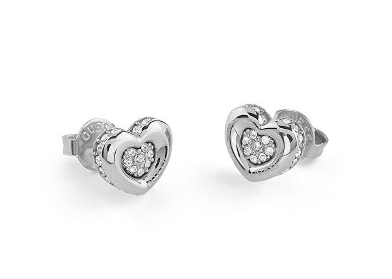 Guess Srdíčkové náušnice s krystaly L.O.V.E. JUBE05466JWRHT/U