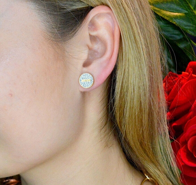 Guess Třpytivé pozlacené náušnice pecky Studs Party JUBE02155JWYGT/U