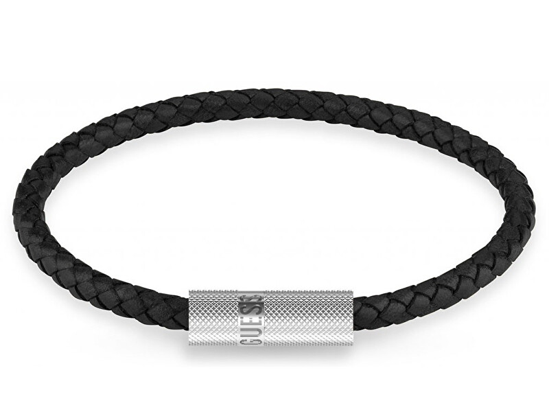 Guess Černý kožený náramek Blackjack JUXB03238JWSTBK