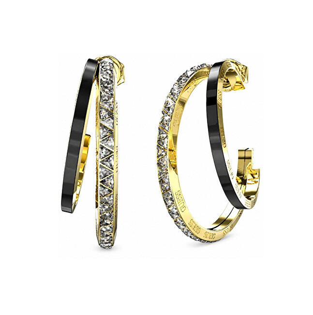 Guess Rozdvojené pozlátené náušnice Trinity JUBE04569JWYGBKT-U čierna, číra, zlatá