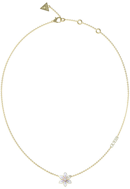 Guess Krásný pozlacený náhrdelník s květinou White Lotus JUBN04136JWYGWHT/U