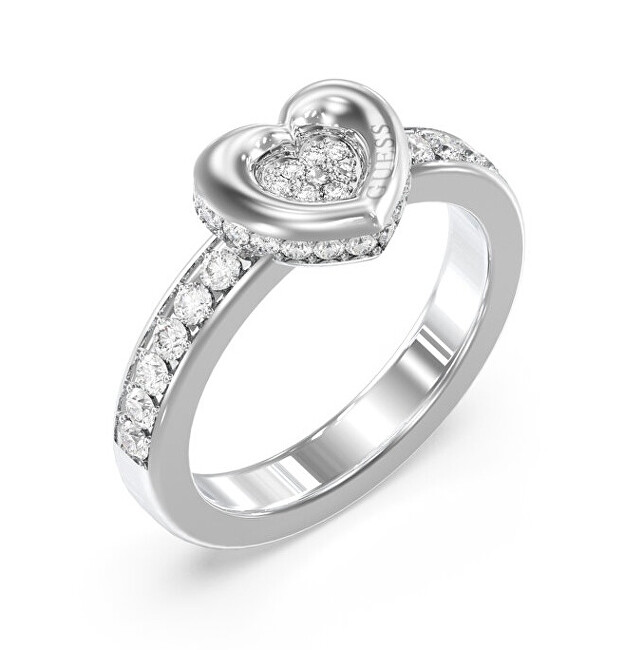 Guess Něžný ocelový prsten Srdce s krystaly L.O.V.E. JUBR05464JWRH